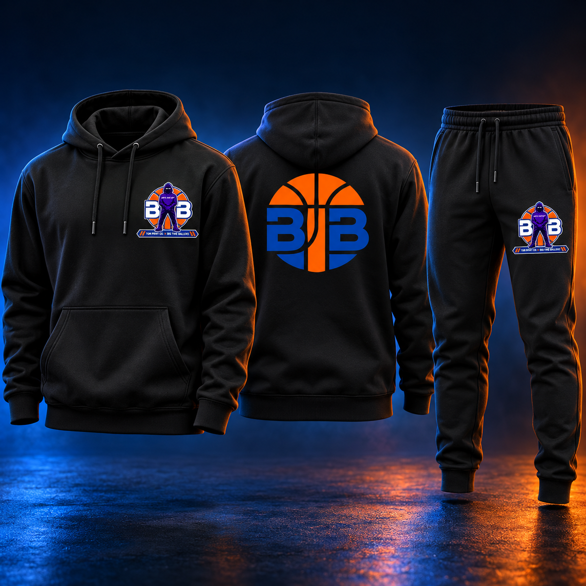 Black Big Time Ballers hoodie front and back with collaboration and standard BTB logos