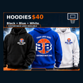 Big Time Ballers hoodies in black blue and white with custom back logo available