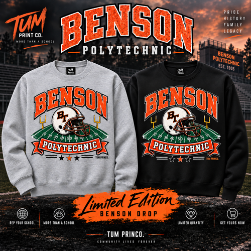 Benson Polytechnic limited edition crewnecks in gray and black